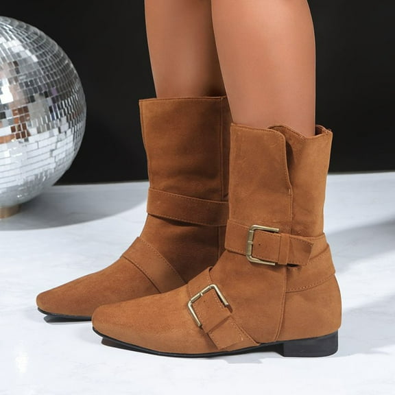 Roncen Womens Ankle Booties Fashion Slouch Mid-Calf Flat Boots