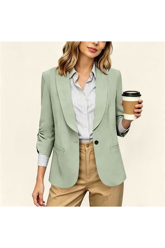 Womens Casual Blazers Open Front 3/4 Sleeve Work Office Suit Jackets Blazer