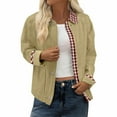 thumbnail image 1 of Roncen Womens Cropped Jacket Lightweight Casual Zip Up Barn Jackets Fall Contrast Plaid Outerwear Coat, 1 of 7