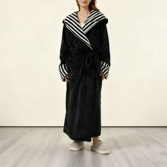 Roncen Womens Fuzzy Fleece Long Robe, Long Plush Bathrobe with Hood, Hooded Robes for Women Plus Size Bath Robe