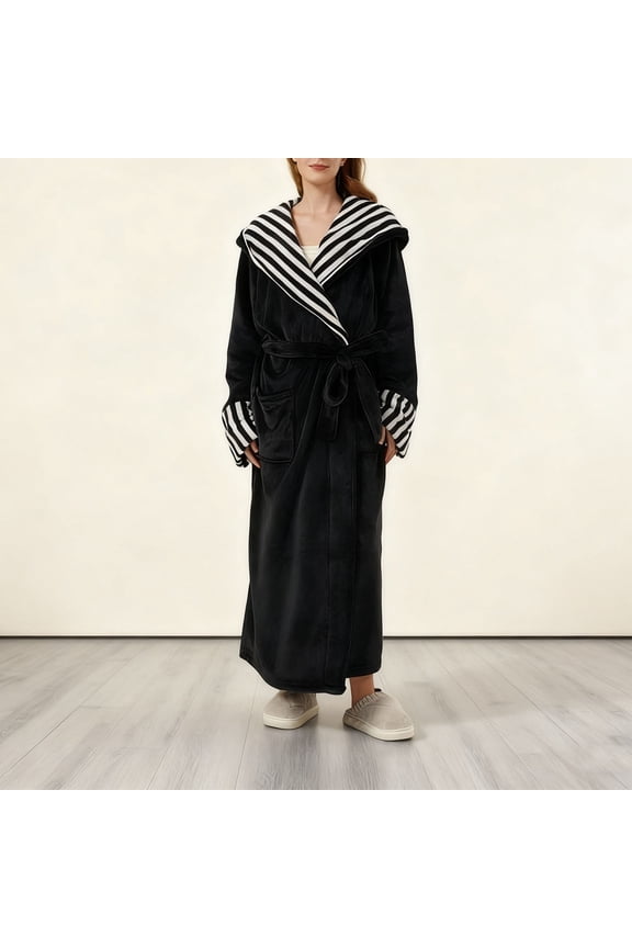 Womens Fuzzy Fleece Long Robe, Long Plush Bathrobe with Hood, Hooded Robes for Women Plus Size Bath Robe