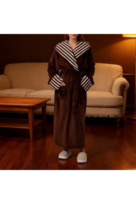 Womens Fuzzy Fleece Long Robe, Long Plush Bathrobe with Hood, Hooded Robes for Women Plus Size Bath Robe
