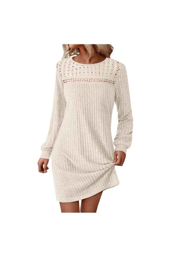 Womens Long Sleeve Dresses Casual Spring Sweater Dress Work Winter Fashion 2026 Crew Neck Lace Mini Dressy Sexy Clothes
