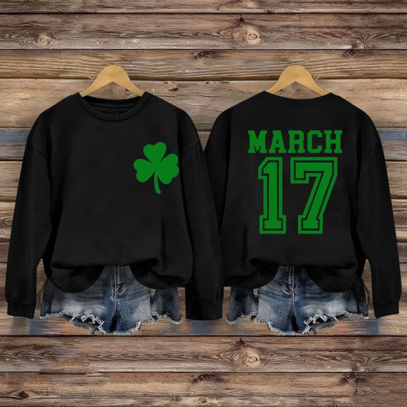 Roncen Womens Long Sleeve Loose Sweatshirt Comfy St Patricks Day And Valentine's Day Print Holiday Round Neck Merry Pullover