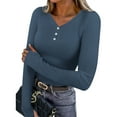 thumbnail image 1 of Roncen Womens Long Sleeve Scoop Neck Ribbed Knit Fitted Casual Tops Tee Slim Basic Shirts, 1 of 9