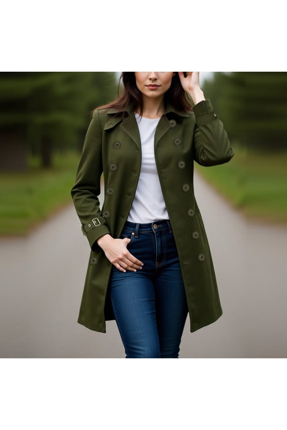 Womens Mid-Length Single-Breasted Trench Coat Double Breasted Notch Lapel Lightweight Oversized Windproof Fall Overcoat