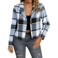 thumbnail image 1 of Roncen Womens Plaid Cropped Shacket Button Down Flannel Shirts Pockets Long Sleeve Light Jacket Spring Winter Fashion Coats, 1 of 8
