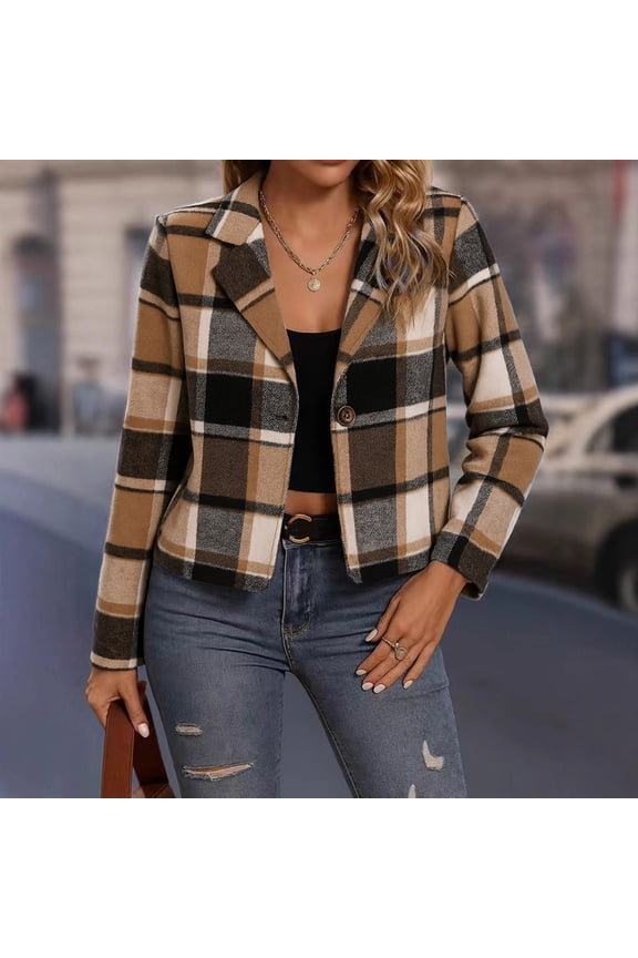 Womens Plaid Cropped Shacket Button Down Flannel Shirts Pockets Long Sleeve Light Jacket Spring Winter Fashion Coats