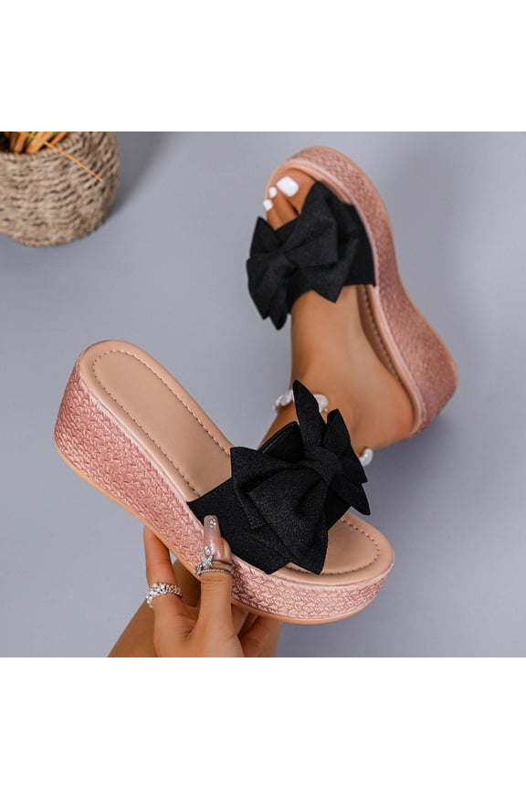 Womens Platform Espadrilles Slip On Wedge Sandals Bow Tie Open Toe Slides Shoes
