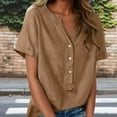 thumbnail image 1 of Roncen Womens Short Sleeve Shirts V Neck Collared Button Down Shirt Tops with Pockets, 1 of 8