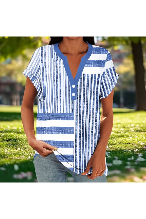 Womens Spring Summer Short Sleeve Tops V Neck Tunic Business Work Blouses Fashion 2026