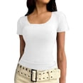 thumbnail image 1 of Roncen Womens Summer Short Sleeve Tops Square Neck Ribbed Slim Fitted Shirts Casual Tee Tshirt, 1 of 7