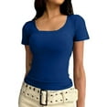 thumbnail image 1 of Roncen Womens Summer Short Sleeve Tops Square Neck Ribbed Slim Fitted Shirts Casual Tee Tshirt, 1 of 6