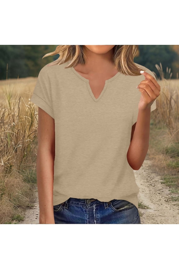 Womens Summer Tops Cap Sleeve V Neck Tshirts Spring Blouses Beach Vacation Clothes