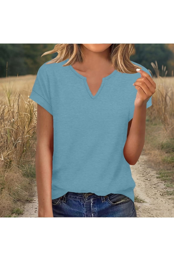 Womens Summer Tops Cap Sleeve V Neck Tshirts Spring Blouses Beach Vacation Clothes