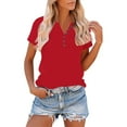 thumbnail image 1 of Roncen Womens T-Shirts V Neck Short Sleeve Buttons Tops Batwing Sleeve Tee Summer Color Block Blouse Loose Fit 2026 Shirs, 1 of 8