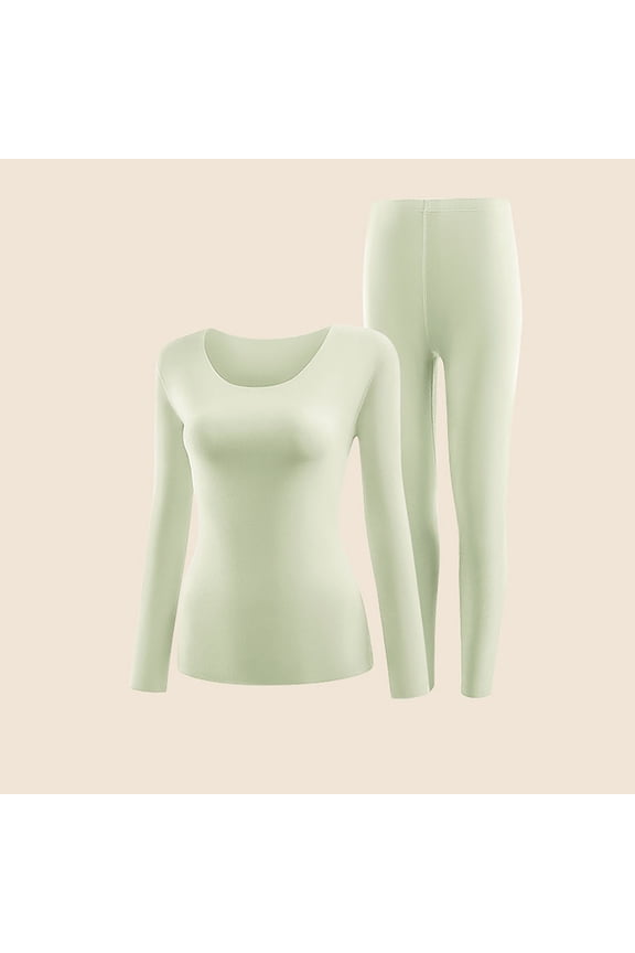 Womens Thermal Underwear Set - Seamless Round Neck Thermal Base Layer - Skin-Tight Long Sleeve Shirt & Pants with Warm Fleece Lining
