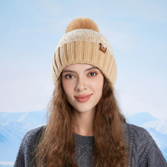 Roncen Womens Winter Beanie Hat Scarf Set,Thermal Fleece Lined Women Beanie with Pom Warm Knitted Neck Scarf Cold Weather