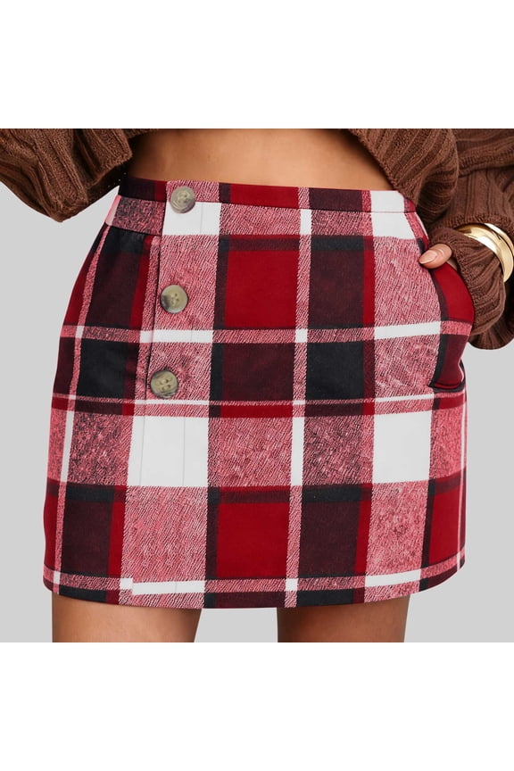 Womens Wool Plaid Mini Skirt Spring Winter High Waisted Bodycon Pencil Skirt