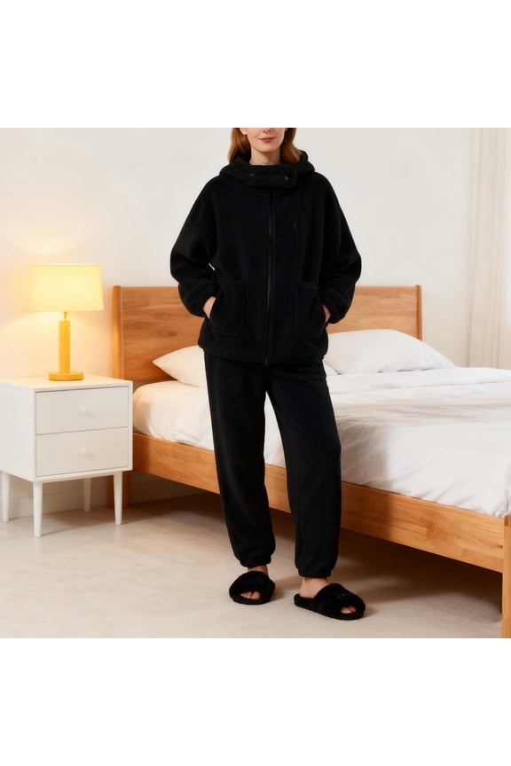 Womens Zip Pajama Sets Fuzzy 2 Piece Pjs Set Fluffy Loungewear Fleece Pullover Pants Set