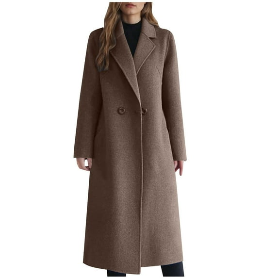Roncen Wool Blend Trench Winter Coats for Women - Classic Notched Lapel Buttoned Pockets Outerwear - Stylish Fall Winter Long Coat with Belted Waist