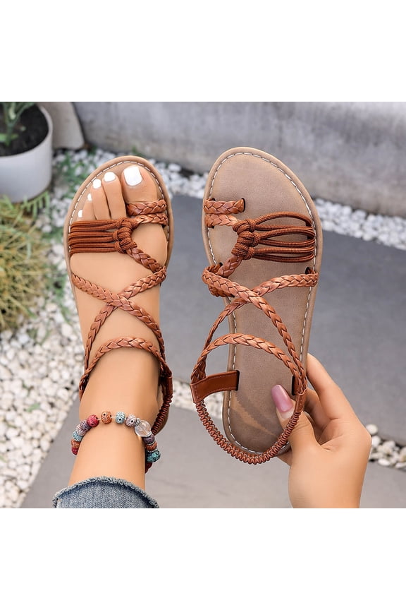 Woven Women's Flat Sandals - Strappy Braided Sandals, Beach Sandals for Women Dressy Summer, Rope Bohemian Sandals, Spring Casual Womens Shoes, Comfy Boho Flats for Teen Girls – Commune