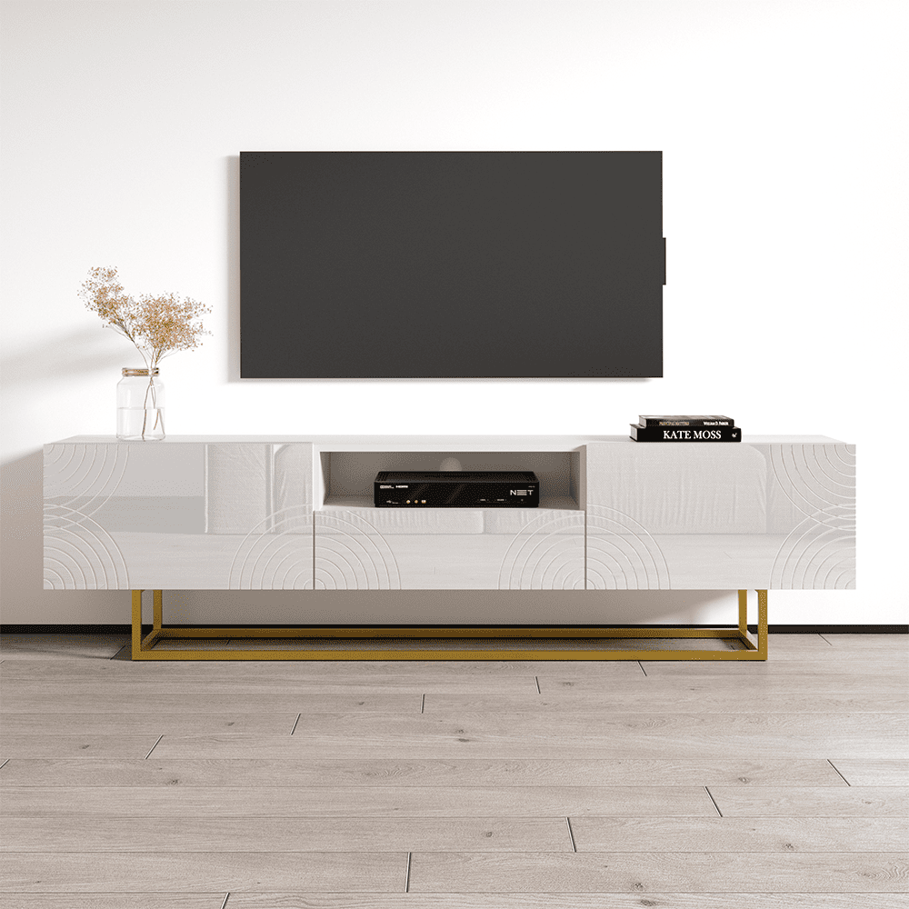 White High Gloss 75" TV Stand with Storage Cabinets