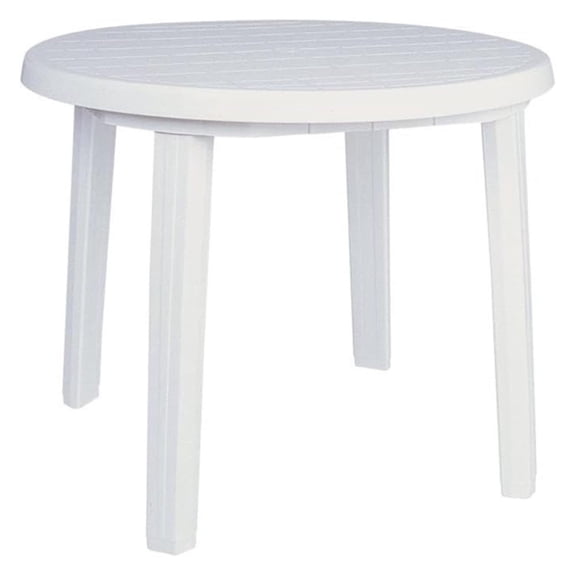 Round Patio Dining Table 36", White Resin Outdoor Table, Weather Resistant, UV Protection, Poolside & Beach Use, Stable Legs