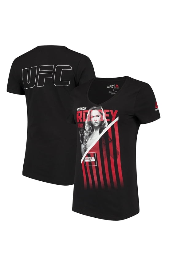 Ronda Rousey UFC Reebok Women's Fighter V-Neck T-Shirt - Black