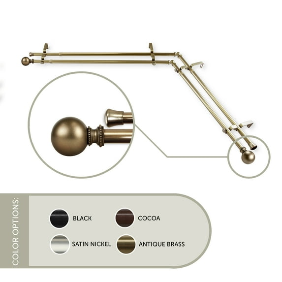 Rondure 13/16 inch Corner Window Double Curtain Rod 120-170" - Antique Brass