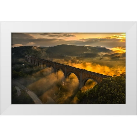 Rong, Herbert 14x10 White Modern Wood Framed Museum Art Print Titled - Viaduct Sunrise