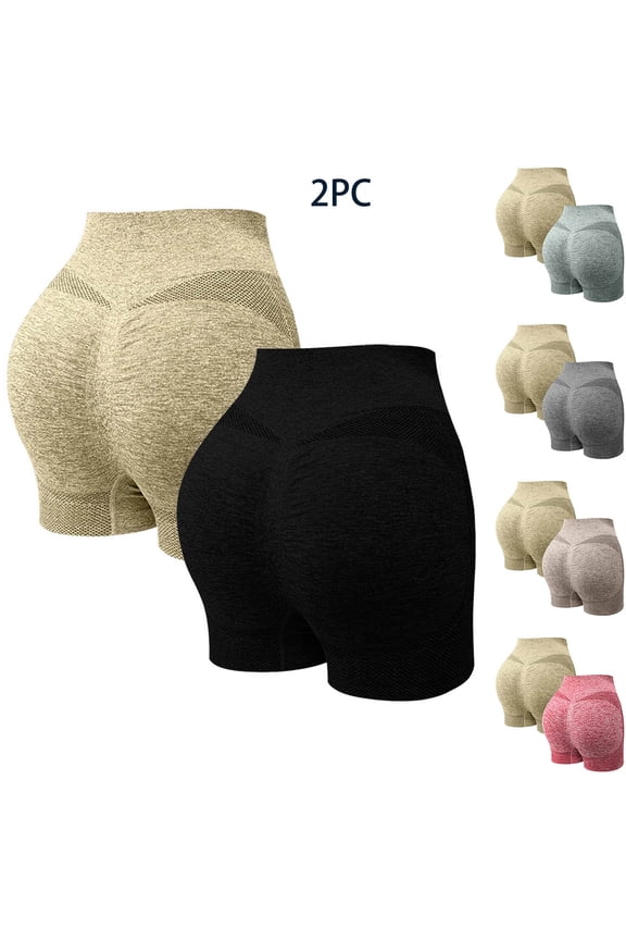 2PC Biker Shorts Womens Shapewear Yoga Shorts Butt Lifting Breathable Workout Running Shorts Gym Seamless Shorts