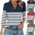 thumbnail image 1 of RongHuan 3/4 Length Sleeve Womens Tops V Neck Shirts for Women Fashion Color Block Striped T-Shirt, 1 of 8