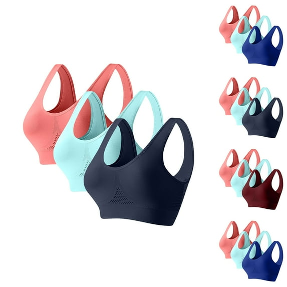 RongHuan 3 Pack Sports Bra Women Seamless Wirefree Yoga Bra High Support Padded Brassiere Full Coverage Bralette