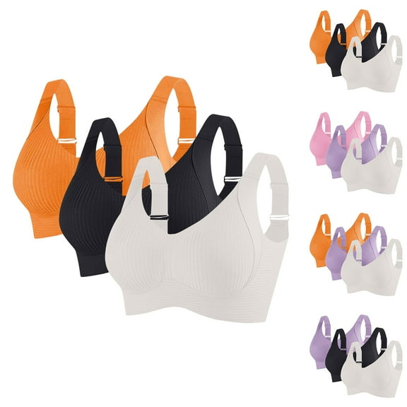 RongHuan 3PC Sports Bras for Women Comfy No Underwire T-Shirt Bra Seamless Push Up Bralette Adjustable Wireless Underwear