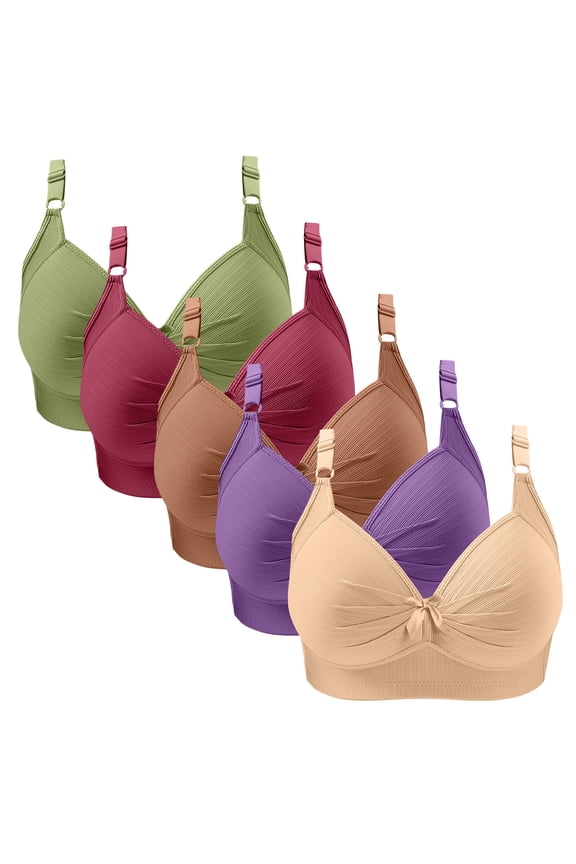 5 Pack Wireless Bras for Women Thin Bow Cup Push Up Bralette Plus Size Adjustable Strap Bra Comfy Everyday Underwear