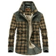thumbnail image 1 of RongHuan Big and Tall Flannel Jacket for Men Loose Fit Plaid Hooded Coat Fall Winter Fleece Lined Jackets Button Down Warm Outwear, 1 of 7