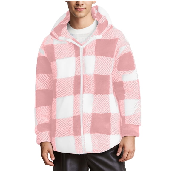 RongHuan Big and Tall Flannel Shirt for Men Full Zip Plaid Hooded Jackets Fall Winter Fleece Coat Causal Long Sleeve Fuzzy Outwear