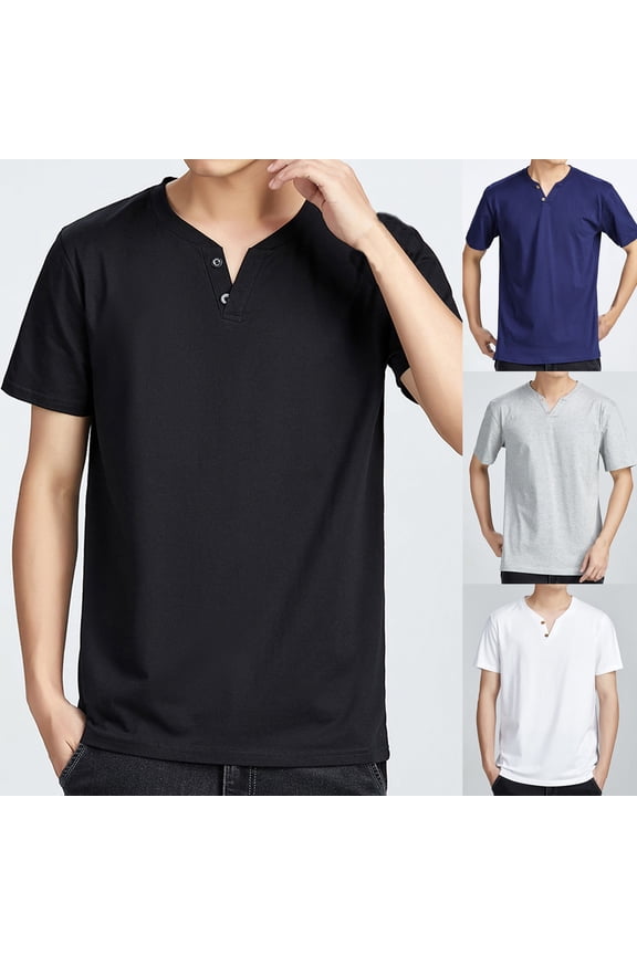 Big and Tall Henley Shirt Mens Cotton Short Sleeve T Shirts Casual V Neck Tee Shirt Button Up Loose Tops