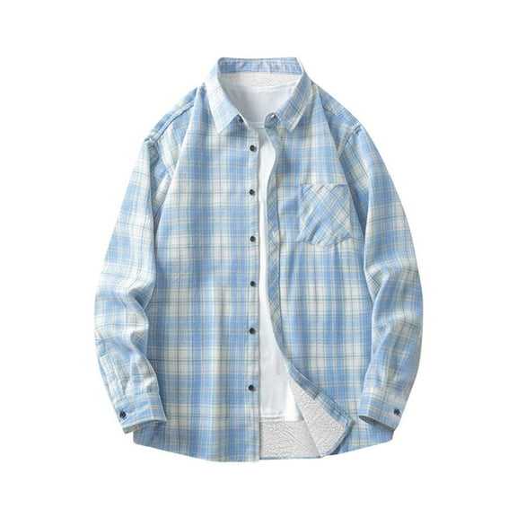 RongHuan Big and Tall Plaid Shirt Mens Fleece Lapel Warm Jacket Loose Fit Long Sleeve Flannel Shirts Casual Button Down Overshirt