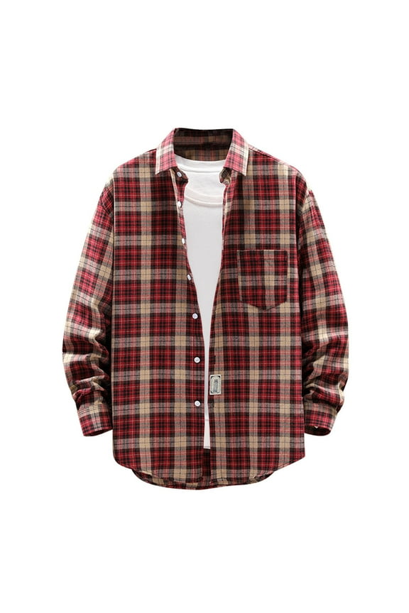 Big and Tall Plaid Shirt for Men Casual Button Down Tshirt Lightweight Long Sleeve T-Shirt Oversize Work Shirts with Pocket