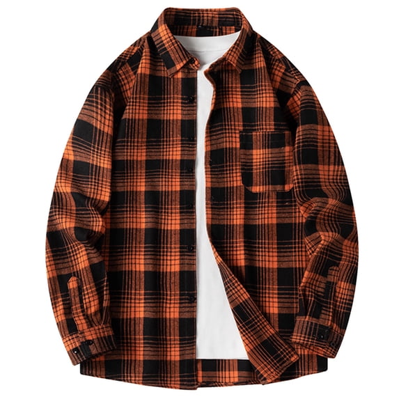 RongHuan Big and Tall Plaid Shirts for Men Casual Button Down Shirt Long Sleeve Flannel Work T-Shirt with Pockets