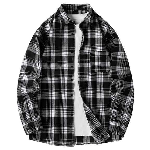 RongHuan Big and Tall Plaid Shirts for Men Casual Button Down Shirt Long Sleeve Flannel Work T-Shirt with Pockets