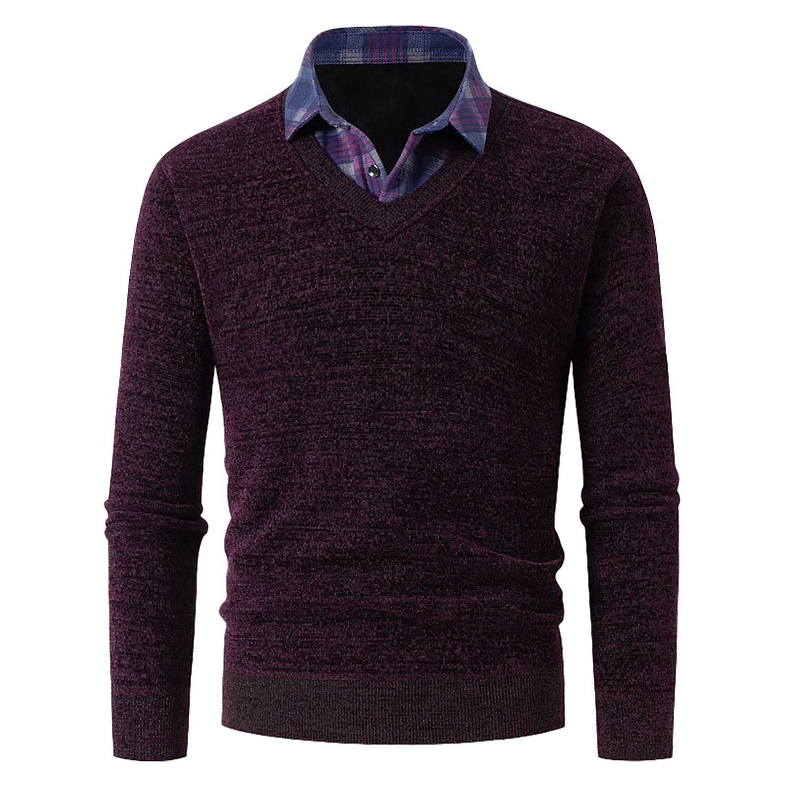 RongHuan Big and Tall Sweater Mens Fake Two Pieces Lapel Knitwear 