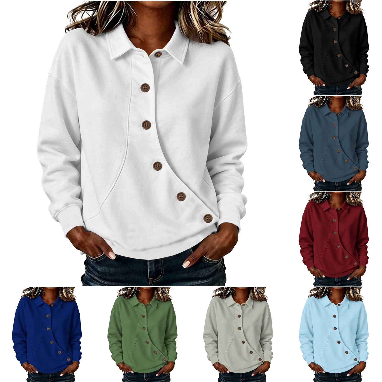 RongHuan Button Down Shirts for Women Asymmetric Collared Blouses Soft ...