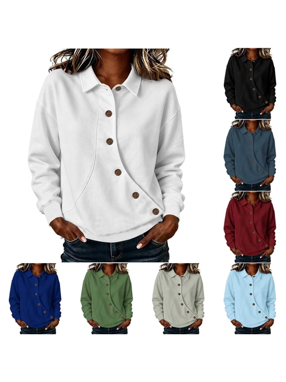Button Down Shirts for Women Asymmetric Collared Blouses Soft Solid Color Stylish Daily Wear Tops