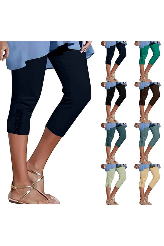 Capri Leggings for Women Dressy Casual Summer Beach Capris Trendy Lightweight High Waisted Knee Length Pants