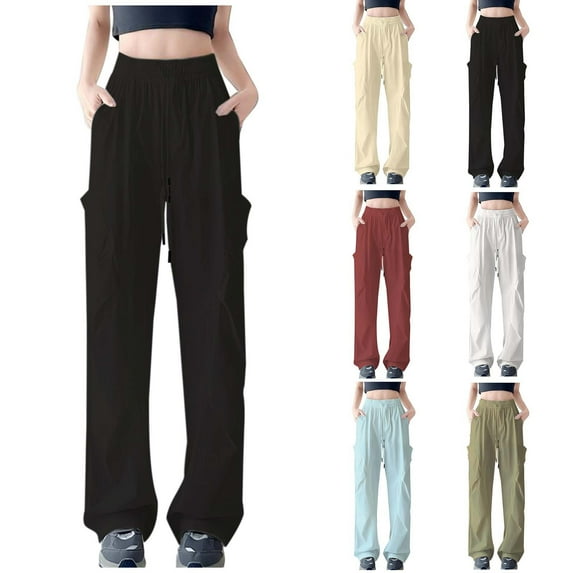 RongHuan Cargo Sweatpants for Women High Waisted Wide Leg Pants Casual Jogger Pants Athletic Workout Pants with Pockets