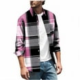 thumbnail image 1 of RongHuan Casual Button Down Shirt for Men Long Sleeve Plaid Shirts Loose Fit Lapel Work Tshirt Spring Holiday Coats, 1 of 5