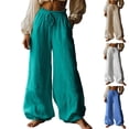 thumbnail image 1 of RongHuan Cotton Linen Pants for Women Casual Lightweight Drawstring Elastic Waist Trousers 2026 Trendy Loose Fit Sweatpants, 1 of 7